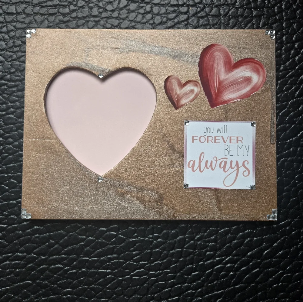 Wood Rosegold Paint Drip Heart Picture Frame with Diamond Accent & Quote - Picture 2 of 3